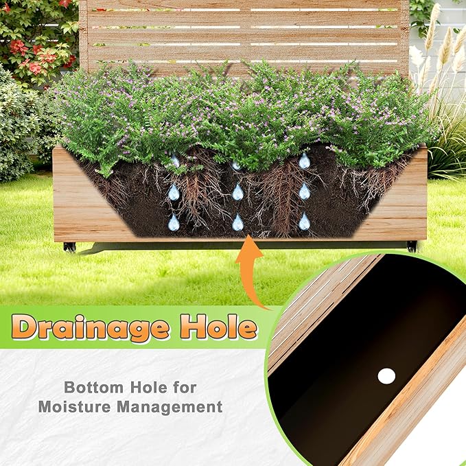 Metal Raised Garden Bed with Trellis 2-in-1 Planter Box &amp Privacy Screen for Climbing Plants Outdoor Standing Flower Bed with Drainage Holes 47.2 L x 16.7 W x 70.8 H Acacia Wood Grain-Louve