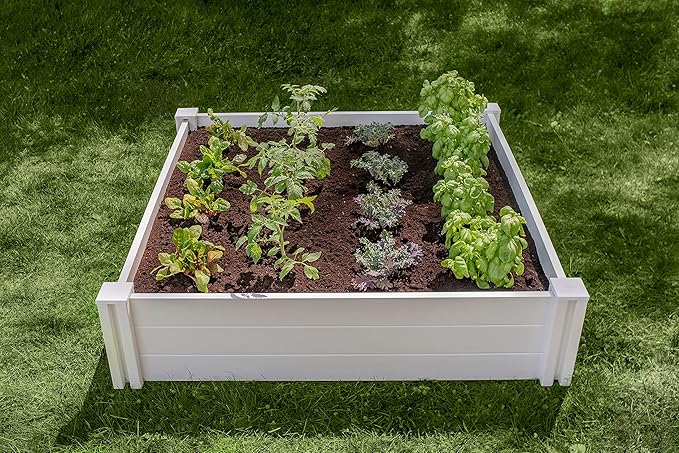 Vita Classic 4 Foot x 4 Foot x 11 inch White Vinyl Raised Modular Garden Bed White PVC BPA and Pthalate Free VT17108