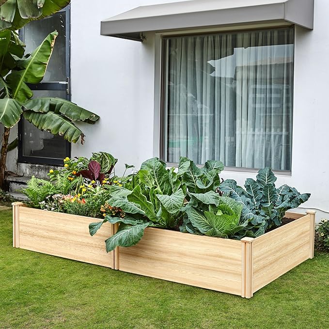 SPECRAFT 8x4 Ft Wood Raised Garden Bed Durable 15 Inch Depth Planter Box for Vegetables Herbs and Flowers Ideal for Outdoor Gardening with Open Base