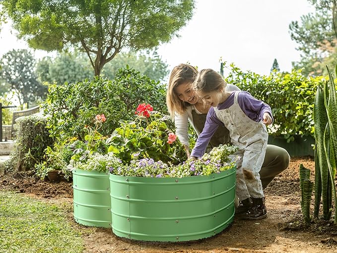 Plant &amp Plot Galvanized Raised Garden Beds Outdoor // Planter Raised Beds for Gardening Vegetables Flowers // Large Metal Garden Box (Light Green) // Patent Pending Tool-Free Assembly