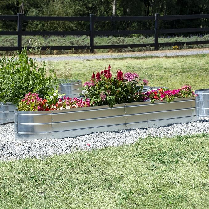 Grapevine Galvanized Steel Raised Garden Bed Oval 79IN Silver