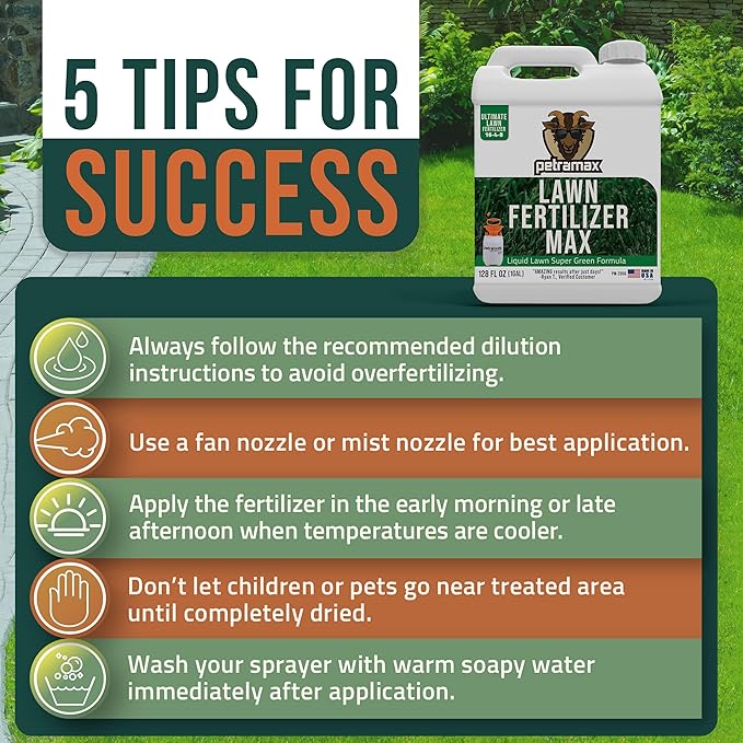 PetraMax Liquid Lawn Fertilizer for Lawns Concentrate - Liquid Fertilizer for Lawns Food for Grass - 16-4-8 High Nitrogen Lush Green Grass Phosphorus for Strong Roots - Apply Spring &amp Summer (1