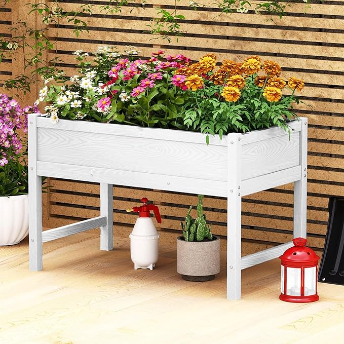 Raised Garden Bed Outdoor with LegsHDPE Elevated Planter Box Rot-Resistant and Non-CrackingRaised Beds for Gardening for Backyard Patio Balcony 300lb Capacity White