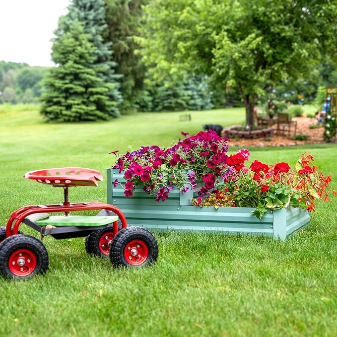 Sunnydaze 2-Tier Galvanized Steel Raised Garden Bed - for Flowers Plants and Vegetables - 94.5-Gal Soil Capacity - Green