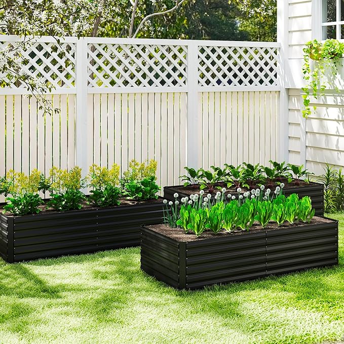 8x4x2 ft Outdoor Raised Garden Bed Large Metal Planter Raised Beds Planters for Outdoor Plants for Vegetables Flowers Herbs Fruits and Succulents.(4 Pcs)