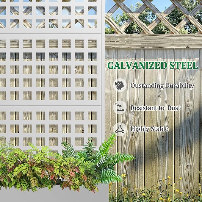 Metal Raised Garden Bed with Trellis 2 in 1 Trellis with Planter Box &amp Privacy Screen for Climbing Plants Vine Outdoor Standing Flower Beds with Drainage Holes 47.2 L x 16.7 W x 70.8 H Whi