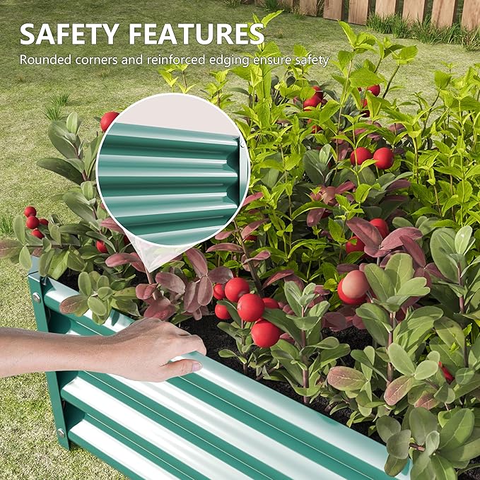Raised Garden Beds Outdoor for Gardening 4×2×1ft Galvanized Rectangular Plastic Raised Planter Garden Box for Fruit Vegetables Herbs Flowers Growing Bed for Lawn Patio Balcony Green
