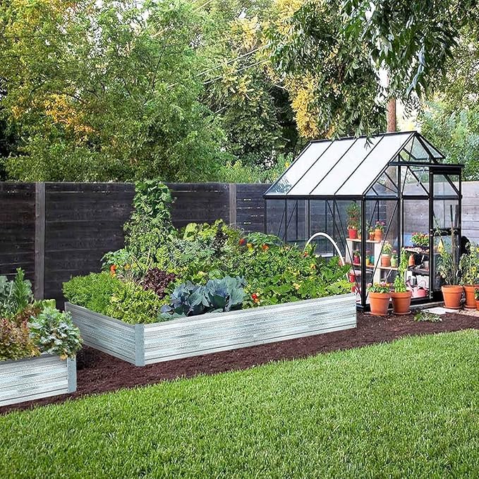 Large Garden Bed 8x4x1FT Set of 2 - Galvanized Steel Raised Planter Box for Vegetables Herbs &amp Flowers Outdoor Garden Beds Rust-Resistant &amp Durable