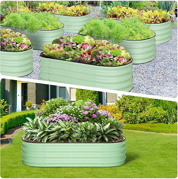 2-Pack Oval Raised Garden Bed 4.5x2x1.5FT Green Galvanized Metal for Outdoor Flowers