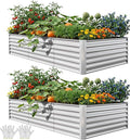 YITAHOME 8x4x2ft 2pcs Large Raised Garden Bed Kit Galvanized Metal Planter Box with Gloves Ground Nails &amp Safety Rubber Outdoor Above Ground Planters for Plants Vegetables Flowers Silver