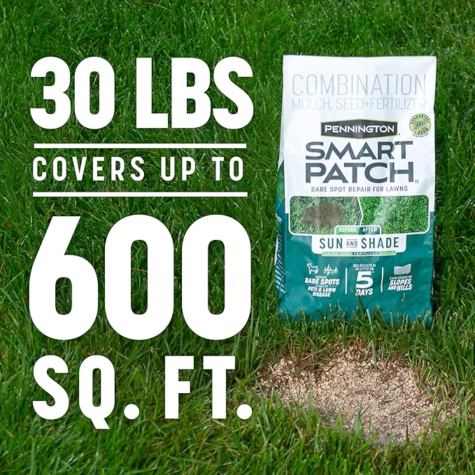 Pennington Smart Patch Sun &amp Shade North 30lb 600 sq. ft. Grass Seed Bare Spot Repair with Mulch and Fertilizer