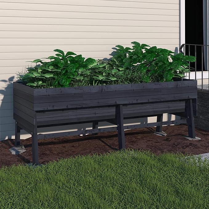 MUPATER 6x3x2FT Cedar Raised Garden Bed for OutdoorRaised Garden Bed with Wheels and Legs 837lbs Large Elevated Garden Planter Box with Liner Design for Herbs Grey