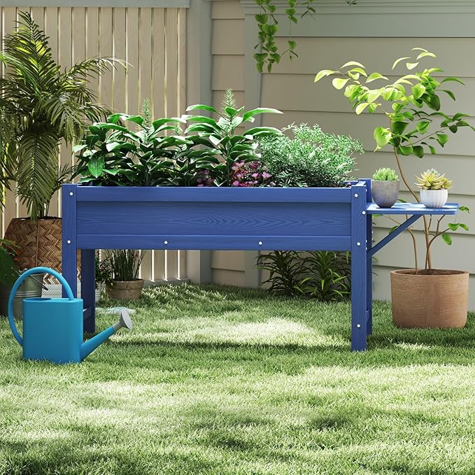 HDPE Raised Garden Bed with Legs 49x21x27in All-Weather Heavy Duty Planter Box Outdoor Elevated Garden Bed for Seeds Herb Flower Vegetable (Navy Blue)