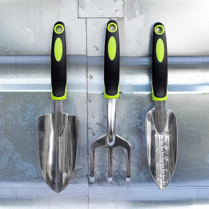 Magnetic Garden Tool Set – 3-Piece Stainless Steel Gardening Tools with Built-in Magnets Rust-Proof &amp Weather-Resistant Hand Tools for Digging Weeding &amp Transplanting