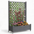 Elevated Raised Garden Bed with Trellis 21 Gallon Self-Watering Outdoor Resin Planter Box with Lockable Wheels Drain Plug &amp Water Monitor for Plants Vegetables Flowers Fruits (Black)