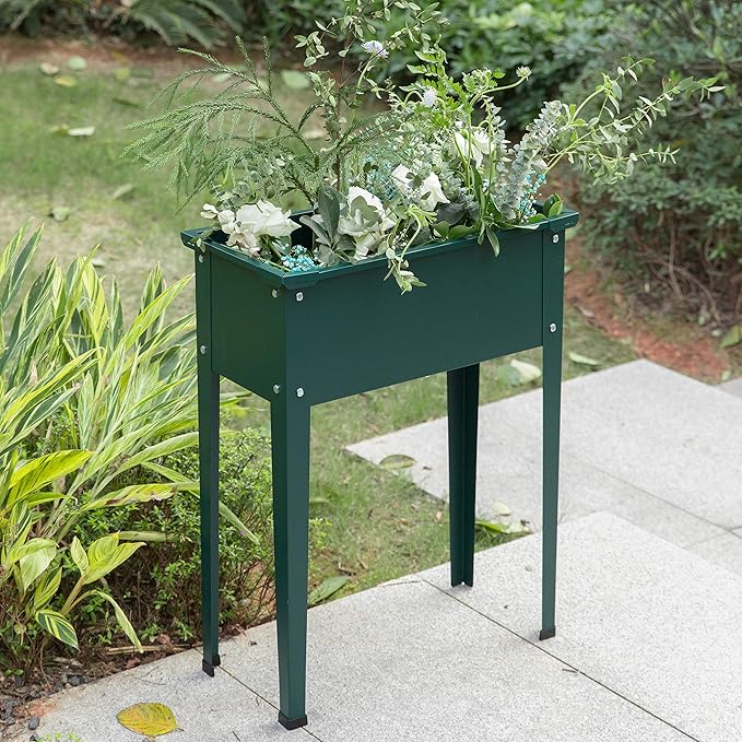 Gardenised Green Freestanding Raised Garden Bed Rectangular Flower PlanterQI003908G