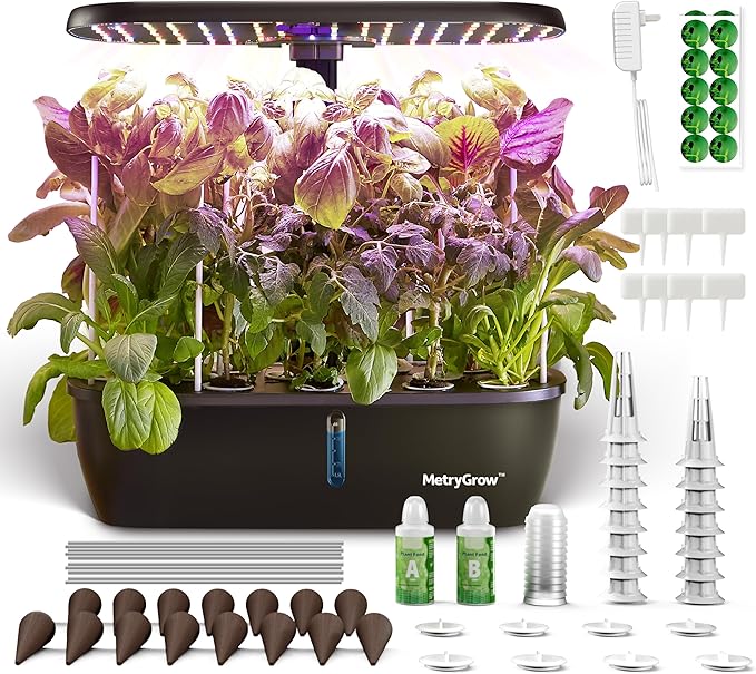 MG-15 Hydroponic Growing System Kits Smart Indoor Garden with 24W Grow LED Light Full Spectrum 15 Pods Herb Garden Planter Indoor Gardening for Gifts Kitchen