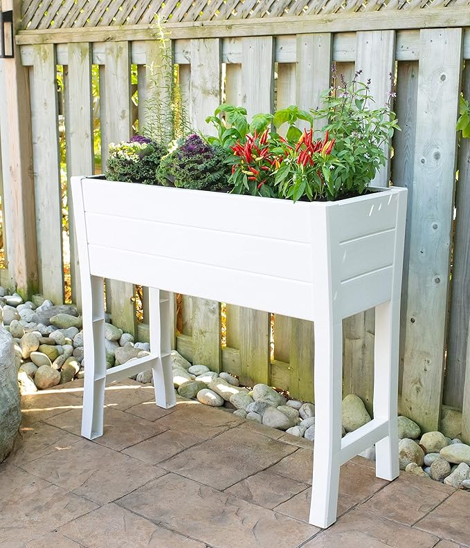 Nuvue Products 26020 36 L x 15 W x 32 H Polymer with Woodgrain Texture White Elevated Garden Box