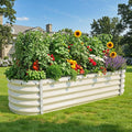 YITAHOME 17 Tall 6 in 1 Large Raised Garden Bed Kit 6.5x2x1.4ft Galvanized Metal Planter Box with Gloves &amp Safety Rubber Outdoor Above Ground Planters for Plants Vegetables Flowers Cream Yello
