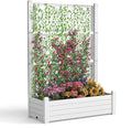 21 Gallon Raised Garden Bed with Trellis Self Watering Raised Planter Box with Drainage Holes and Gauge for Climbing Plants Vegetables and Flowers Durable Anti-Rust Resin for Backyard Patio