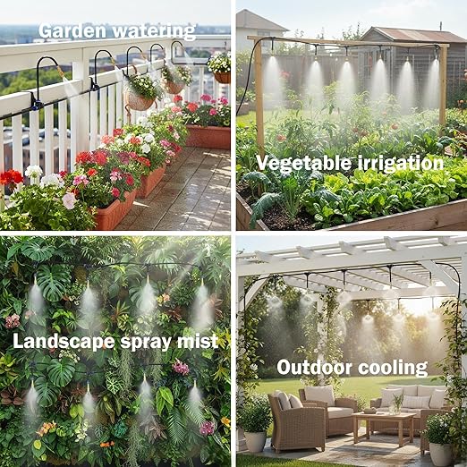 Automatic Garden Irrigation System 100ft Upgraded Drip &amp Spray Watering Kit with 18 Adjustable Copper Nozzles for Raised Beds Outdoor Garden Lawn Potted Plants &amp Greenhouse (100ft)