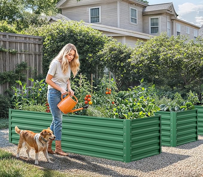 YITAHOME 6x3x2 ft 2pcs Galvanized Raised Garden Bed Kit Large Metal Planter Box with Gloves &amp Support Rod Outdoor Flower Bed for Plants Vegetables Green