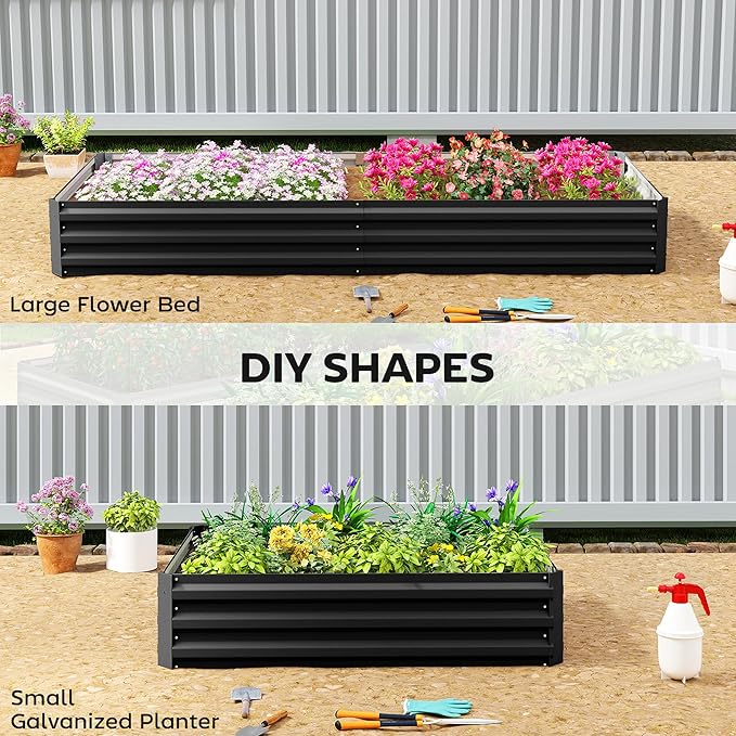 Outsunny Galvanized Raised Garden Bed 8' x 3' x 1' Metal Planter Box for Growing Vegetables Flowers Herbs Succulents Black