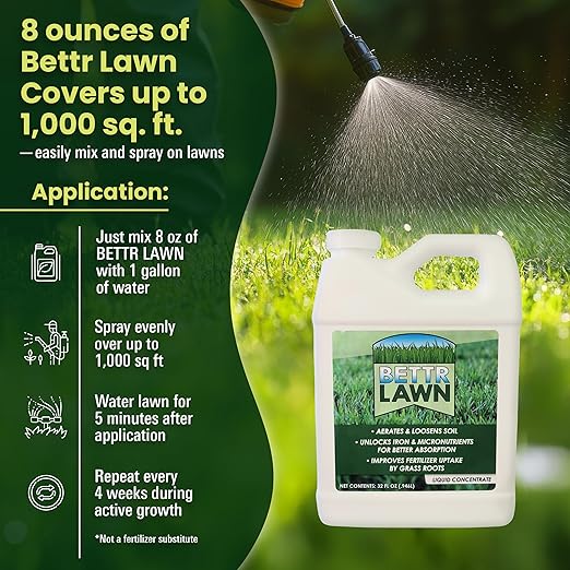 Bettr Lawn Liquid Lawn Aerator – Soil Activator &amp Clay Conditioner with Humic and Fulvic Acids – Grass Root Booster &amp Nutrient Enhancer Improves Lawn Health &amp Penetrates Compacted Soil –