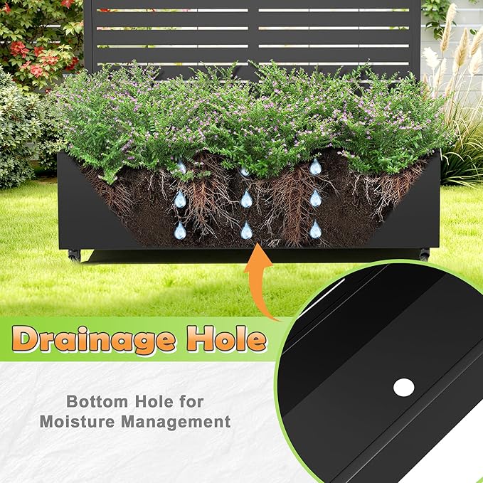 Metal Raised Garden Bed with Trellis 2-in-1 Planter Box &amp Privacy Screen for Climbing Plants Outdoor Standing Flower Bed with Drainage Holes 47.2 L x 16.7 W x 70.8 H Black-Louvered