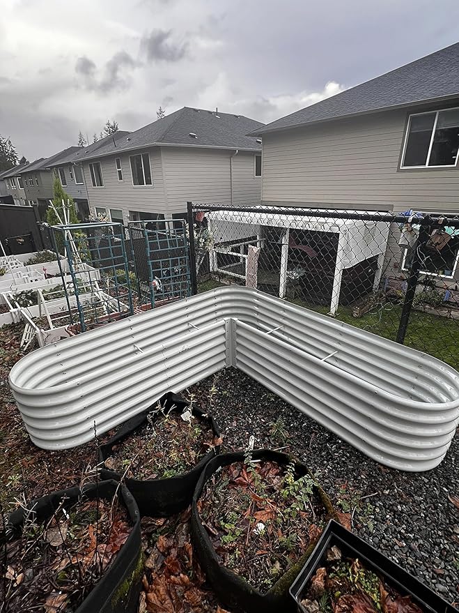 A ANLEOLIFE Heart-Shaped Galvanized Raised Garden Beds Outdoor81x81x18in Large Metal Planter Box for Planting Vegetables Flowers Herb Anti-Rust &amp Easy-Setup Antique White