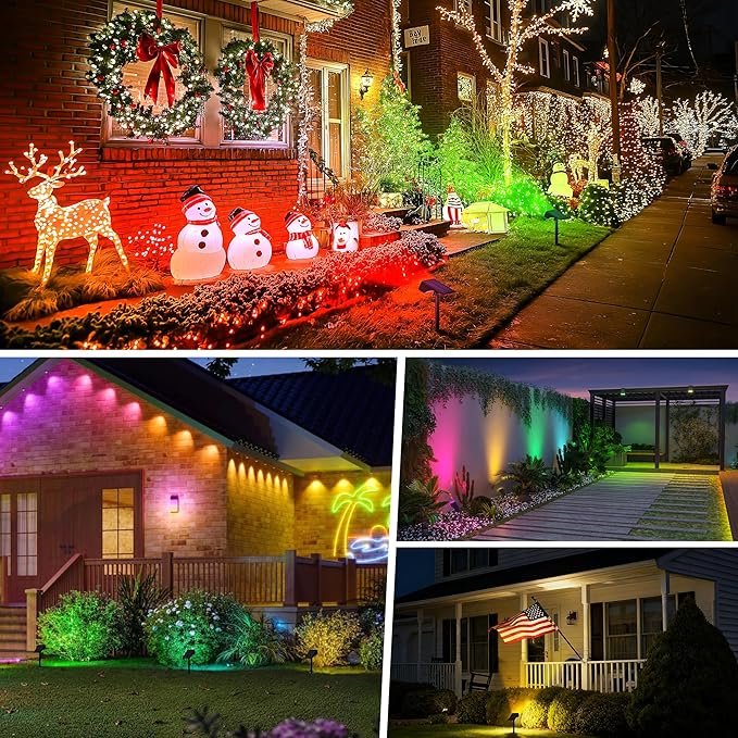 Solar Spot Lights Outdoor Color Changing [7 Mode/6 Pack] Christmas Landscape Spotlights Solar Lights Outdoor WaterproofLed Powered Flood Light for Halloween Pathway Yard Garden Tree Walkway