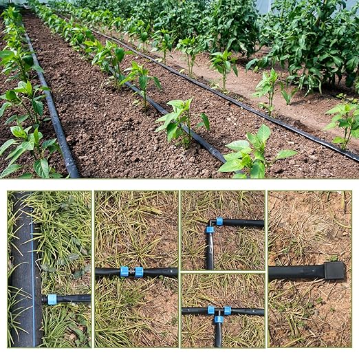 1640 ft 5/8 Drip Irrigation Tape Kit 15 mil Emitter Spacing 6 Flat Drip Tape with 140 PCS Drip Tape Connectors Automatic Irrigation Equipment for Garden Irrigation Emitter Flow:0.79 GPH