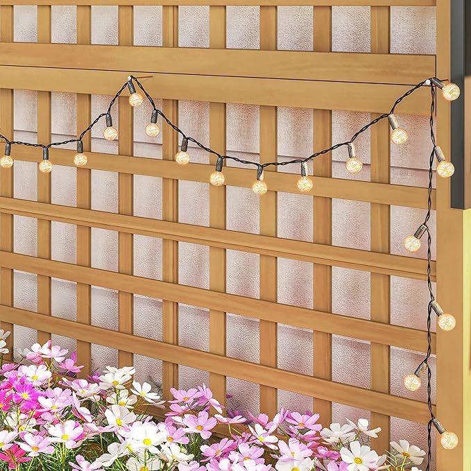 Outsunny Wood Planter with Trellis Raised Garden Bed for Climbing Plants w/Drainage Holes and Roof 35.5 x 17.75 x 72 Yellow
