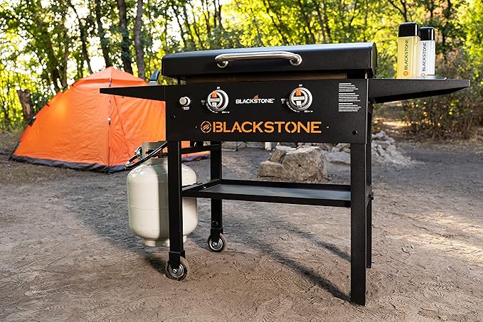 BLACKSTONE 1883 Original 28” Griddle with Integrated Protective Hood and Counter Height Side Shelves Powder Coated Steel Black