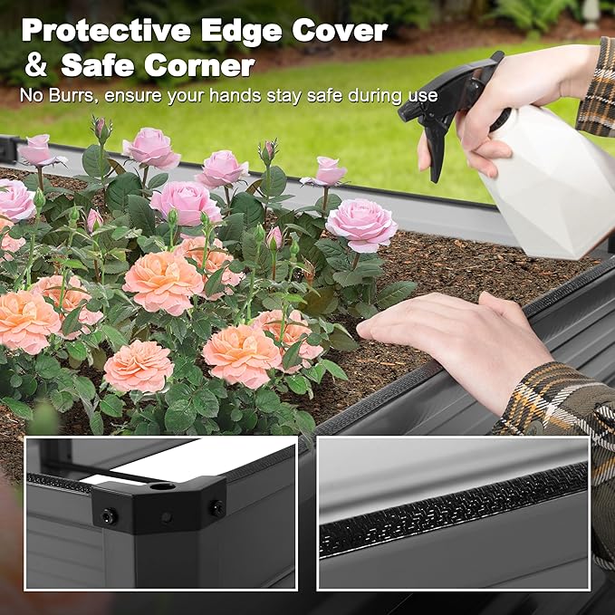 NUU GARDEN 6x3x1ft Rectangular Galvanized Raised Garden Bed for Gardening Elevated Planting Metal Planter Box Outdoor Patio Planting Bed for Vegetables Flowers Herb Dark Gray
