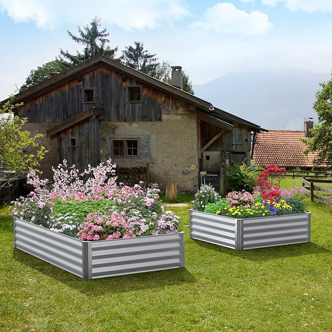Highpro Raised Garden Beds 3×3×1ft Galvanized Metal Planter Boxes for Herbs Vegetables Flowers and Succulents Silver