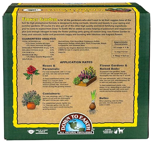 Down To Earth All Natural Fertilizers Organic Flower Garden - Plant Food for Blooming Annuals Perennials and Flowering Shrubs 2-6-5 15 lb