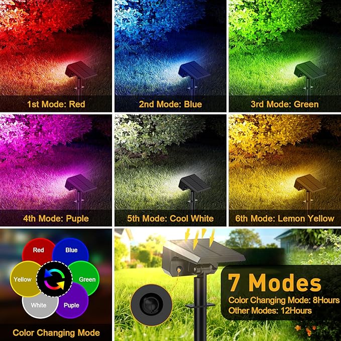 Solar Color Changing Spot Lights Outdoor Waterproof IP65 [4 Pack/32 LED/7 Modes] 2-in-1 Landscape Spotlights Auto On/Off High Lumens Solar Spot Lights for Outside Yard Garden Pathway Walkway