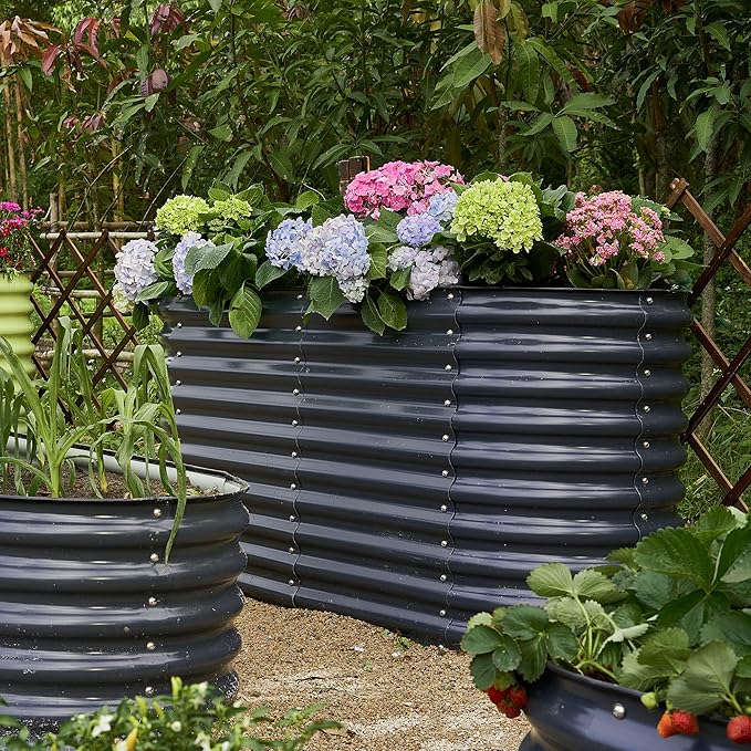 Olle Galvanized Raised Garden Bed Outdoor 32 Tall 12 in 1 Metal Raised Garden Planter Raised Bed for Growing Flowers Herbs Vegetables Bed Raised Midnight Grey 32 Tall