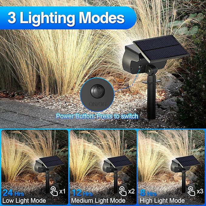 108 LED Solar Spot Lights Outdoor Solar Lights Outdoor IP65 Waterproof 3 Modes Solar Landscape Spotlights Large Solar Powered Panel Lights for Garden Yard Pathway(Cool White/4 Pack)