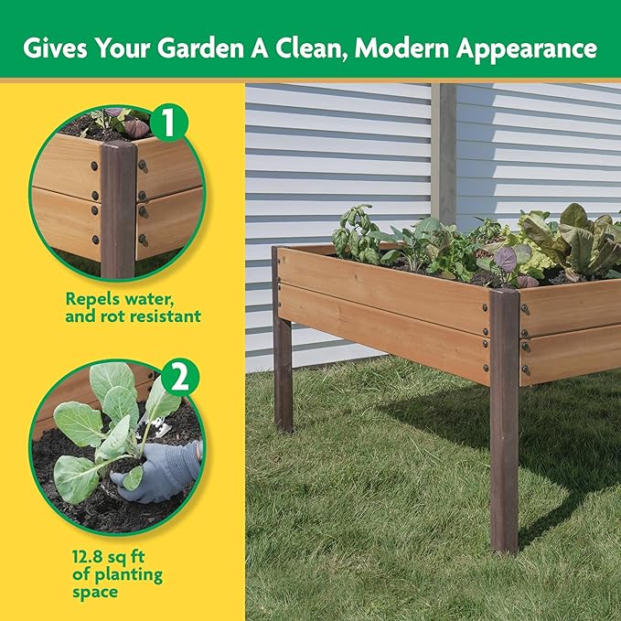 Miracle-GRO 4 x 4 Ft. Wooden Raised Garden Planter 12.8 Cu. Ft. Above Ground Garden with Powder-Coated Metal Brackets for Decks and Yards
