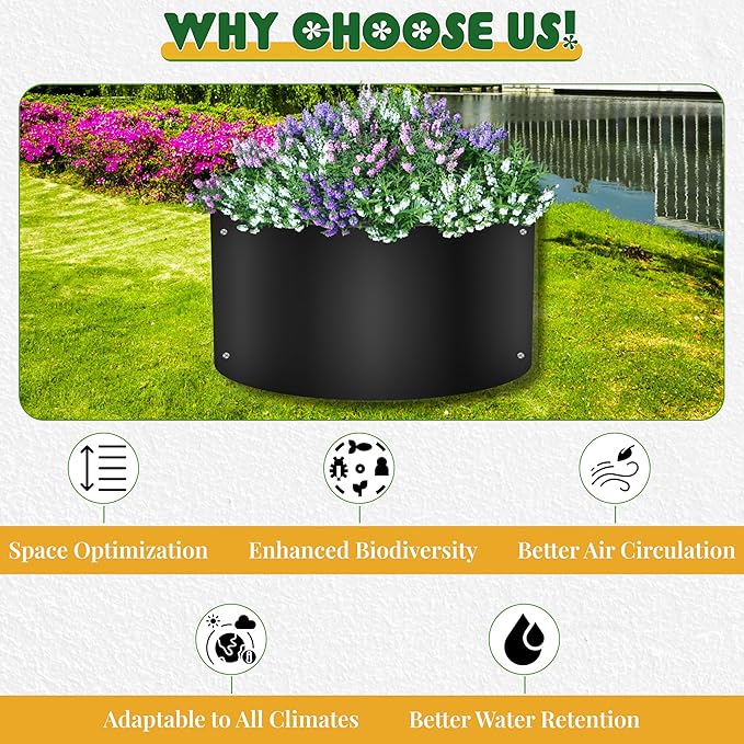 FEBTECH Bottomless Planters for Outdoor Plants - 38 Dia x 12 H Portable 2mm Carbon Steel Raised Garden Bed Ring - Large Outdoor Planter Ring for Planting &amp Watering Vegetables Flowers or Herbs