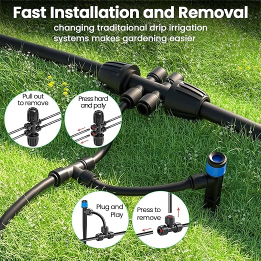 MIXC Drip Irrigation SystemQuick Connector Garden Watering System Automatic Sprinkler System Kit for Lawn Raised Bed Greenhouse Plant Watering System (16FT Main Tube+ 79FT 1/4'' Tube)