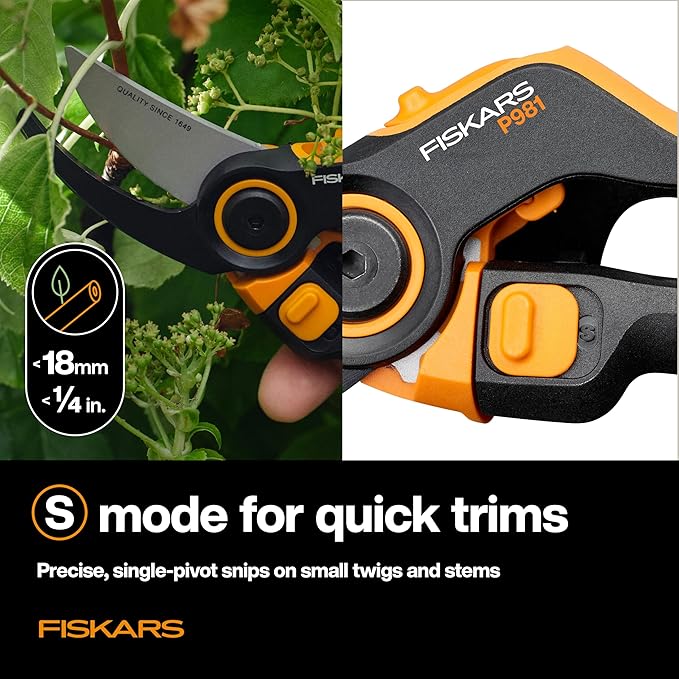 Fiskars DualAction Pruner – Hand Pruner with Two Cutting Modes Bypass Garden Pruner for Stems and Branches up to 1 Low-Friction Steel Blade FiberComp Frame