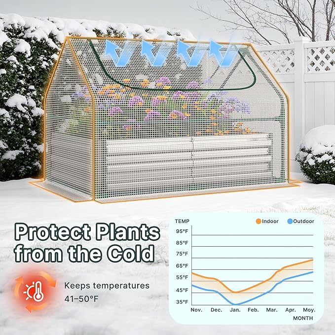 Miory Raised Garden Bed with Cover 3.9x2.5x1ft Galvanized Steel Planter with Mini Greenhouse Cover Dual Zippered Screen Windows Open Base for Vegetable Gardening