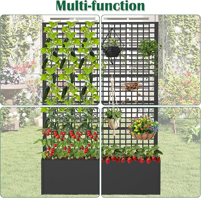 Metal Planter Box with Trellis 47 L x 16 W x 72 H Raised Garden Bed with Privacy Screen Privacy Planters for Climbing Plants Flowers Vegetables Fruits