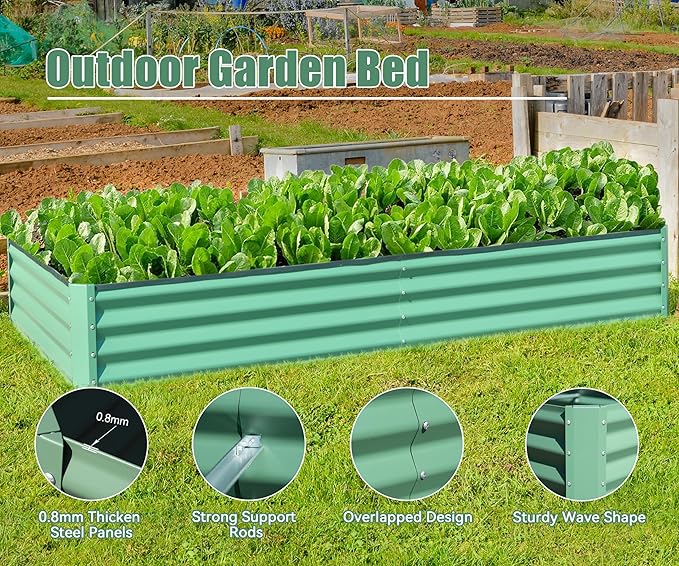 6x3x1ft Galvanized Raised Garden Bed Outdoor Planter Garden Boxes Large Metal Planter Box for Gardening Vegetables Fruits Flowers Green