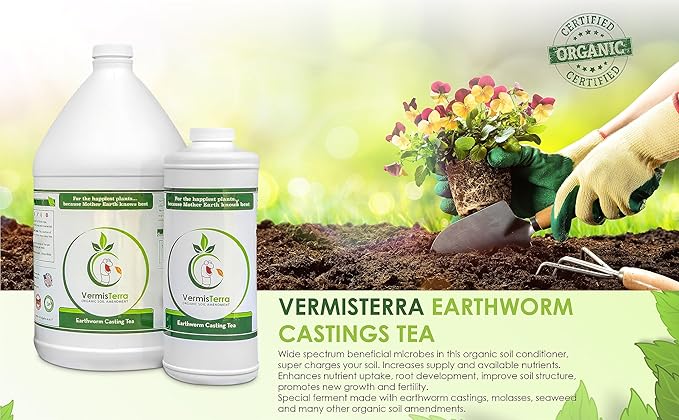 Worm Tea for Gardening - 32oz Quart - Organic Earthworm Soil Enhancer - Vermicompost with Kelp - Increase Yields Boost Growth Reduce Stress- Vegetables Flowers Fruit Trees - Plant Probiotic