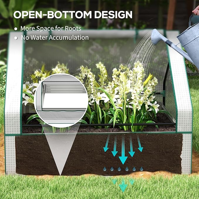Outsunny 4 x 3 x 1ft Raised Garden Bed with Mini Greenhouse Galvanized Outdoor Planter Box with Cover for Herbs and Vegetables Use for Patio Garden Balcony White Cover and Brown Planter