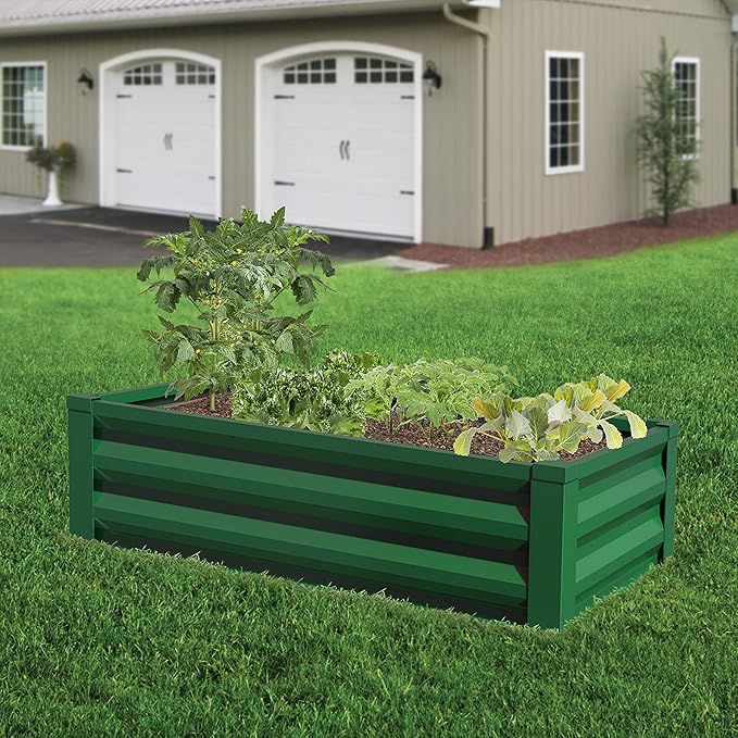 Greenes Fence Forest Green Powder-Coated Metal Raised Garden Bed Planter 24 W x 48 L (3-Pack)